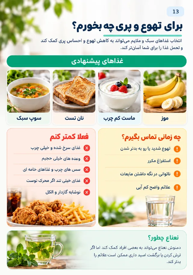 نمونه صفحه تغذیه برای تهوع و پری